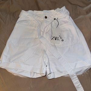 Zara White Paperbag shorts